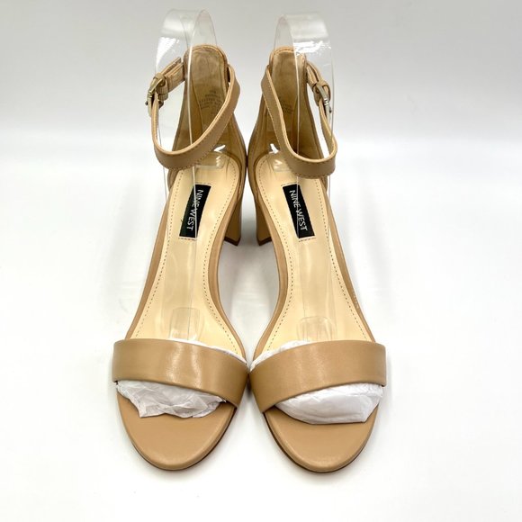 Nine West Womens Size 5.5 Natural Tan Beige Nude Block Heels Sandals Shoes - Picture 2 of 13